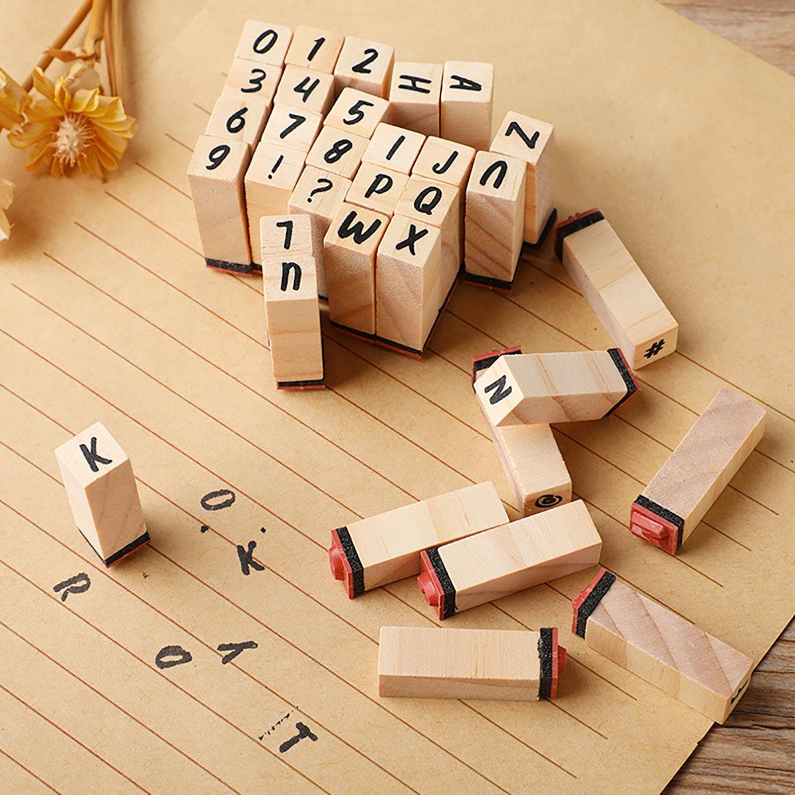 Gummistempel aus Holz, Alphabet, 40 Stück, Vintage-Stil, für Handschrift, 10 Stück