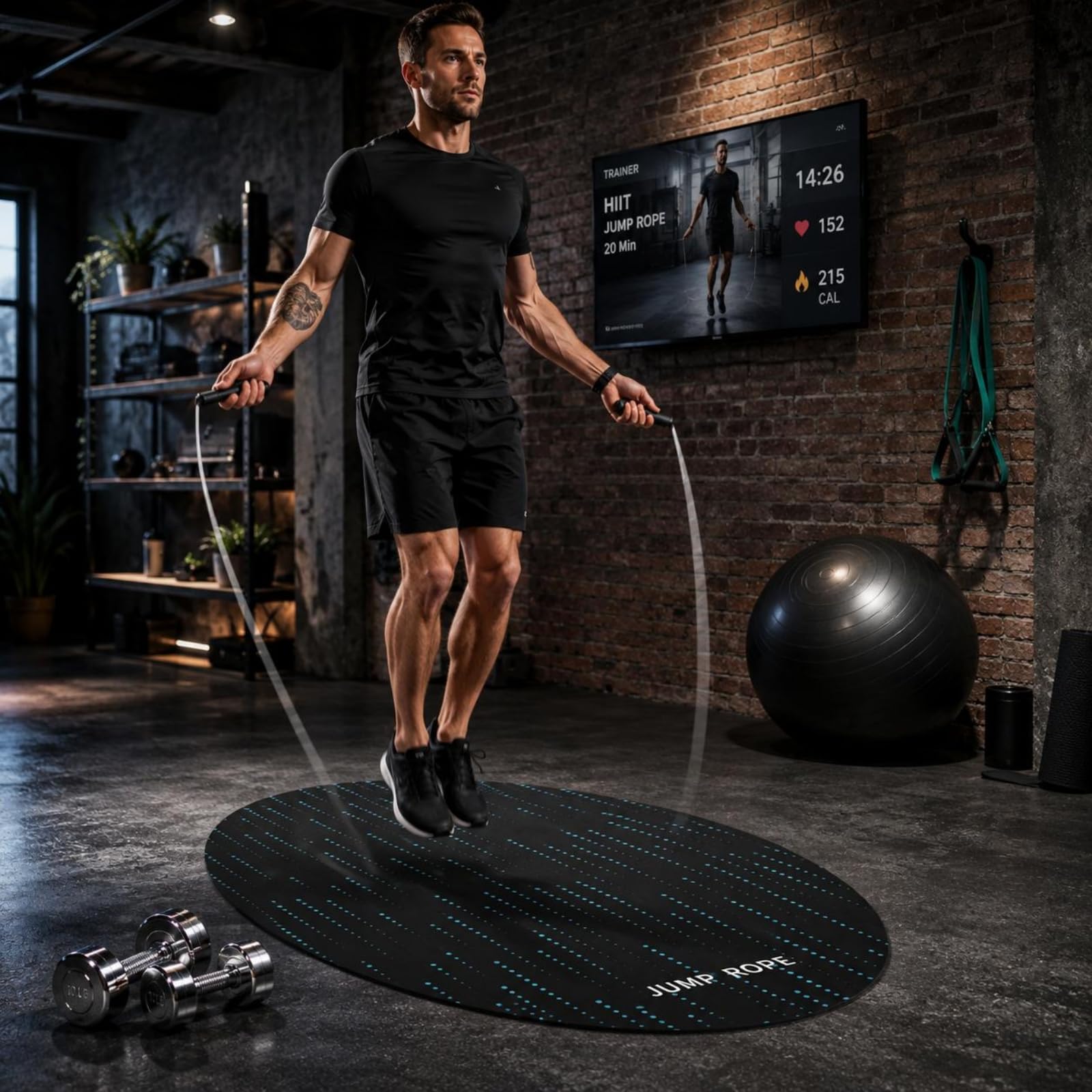 harayaa Trainingsmatte Rutschfest Fitnessmatte Springseilmatte Sprungmatte Gedämpft Stabil Robuste Oberfläche Oval für Jump-übungen Heimfitness Trittschutz