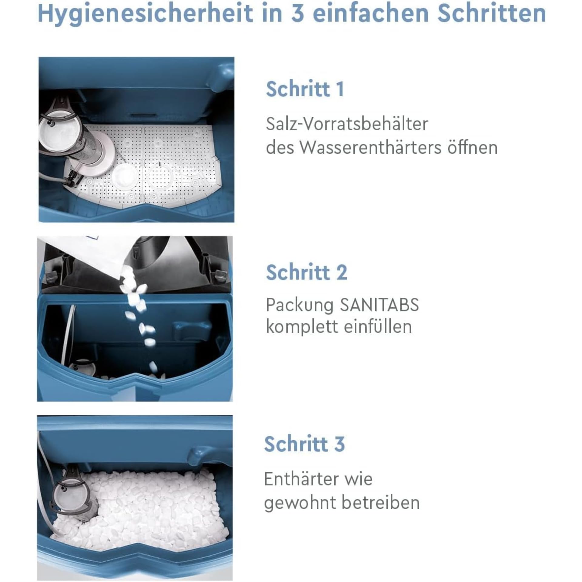 BWT Sanitabs Regeneriersalz mit Hygiene-Effekt, 8 kg | für BWT Wasserenthärter der AQA Serie, für AQA-Weichwasseranlagen, Integrierte Reinigungskomponente