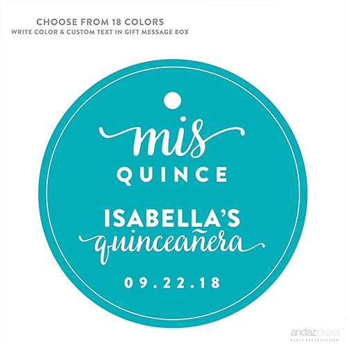 Miniatura 3 de Andaz Press Etiquetas de regalo de cumpleaños con círculos personalizados, dulces 15 cumpleaños, quinceañera de membrillo Mis, paquete de 24
