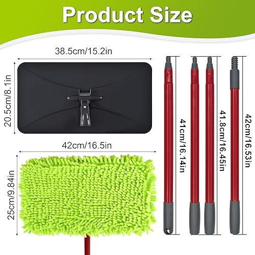 Miniatura 2 de Trapeadores para limpieza de suelos, trapeador de polvo para suelos de madera dura, fregona extra grande con mango extensible y 3 almohadillas de
