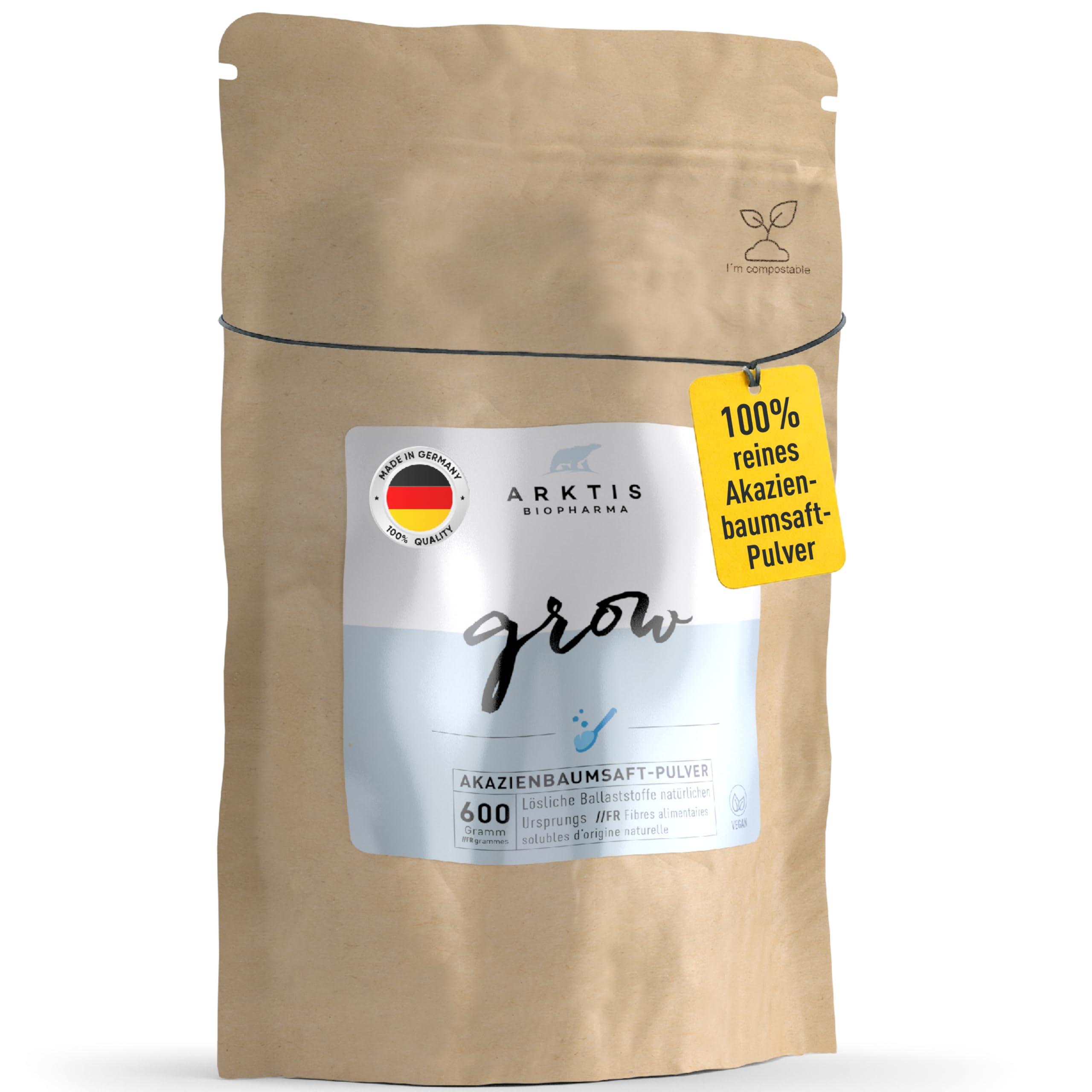 Arktis Grow Akazienfaser Nachfüllbeutel – 600 g, Apothekenqualität, kompostierbare Verpackung