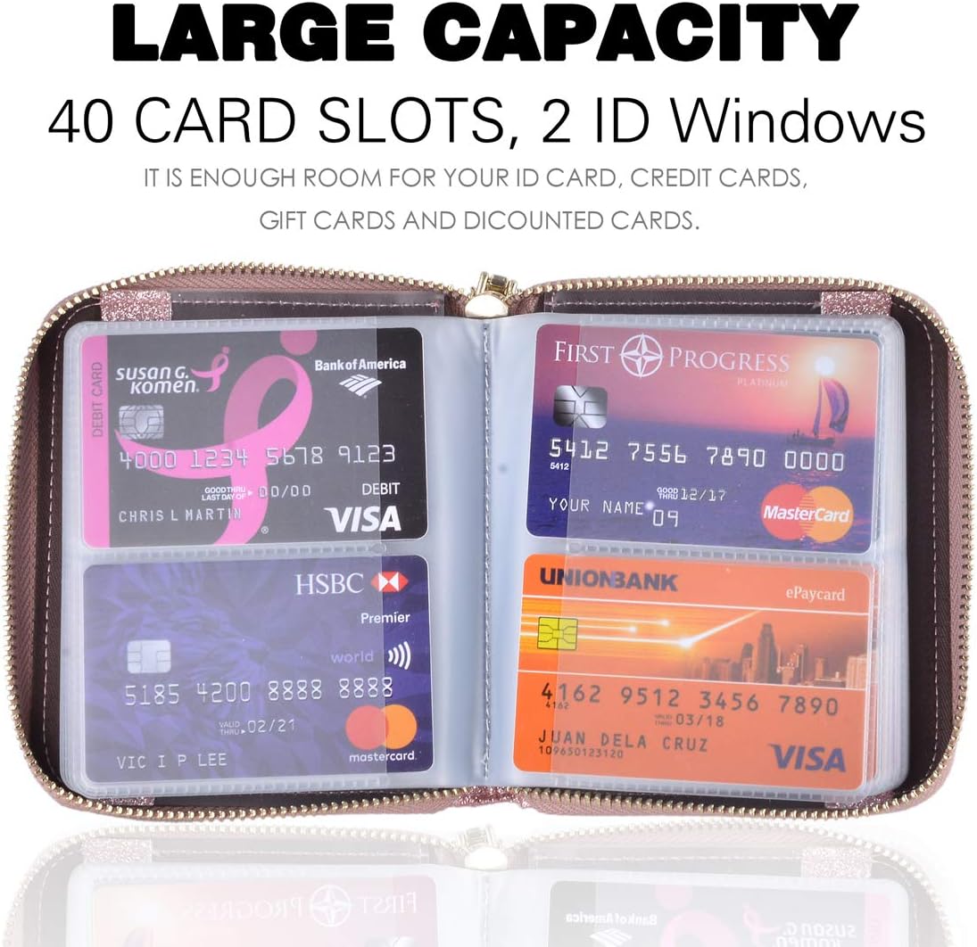 Easyoulife Womens Credit Card Holder Wallet Zip Leather Card Case RFID Blocking (Glitter Light Purple) - Image 3