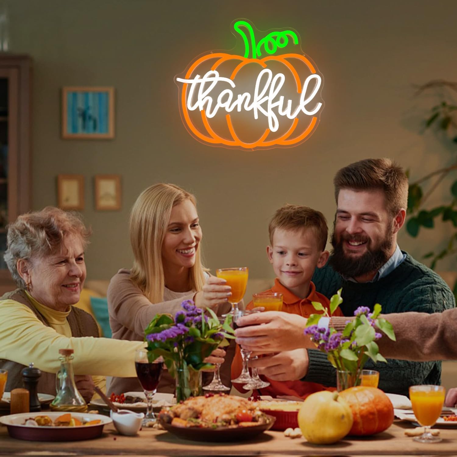 Thankful Pumpkin Neon Sign Thanksgiving Led Sign Fall Neon Light Sign for Bedroom Party Halloween Autumn Decor Present - Image 4