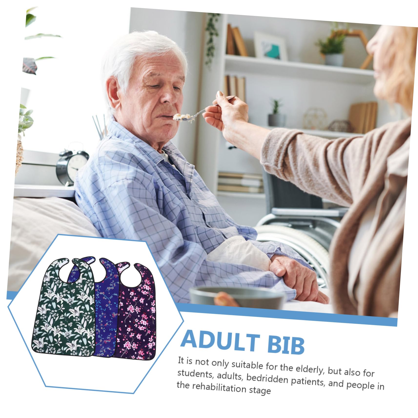 COLLBATH 3 Stück-pack Esslätzchen für Erwachsene Waschbar Langlebig Kleidungsschutz Beim Essen für Senioren Ältere Menschen und Patienten