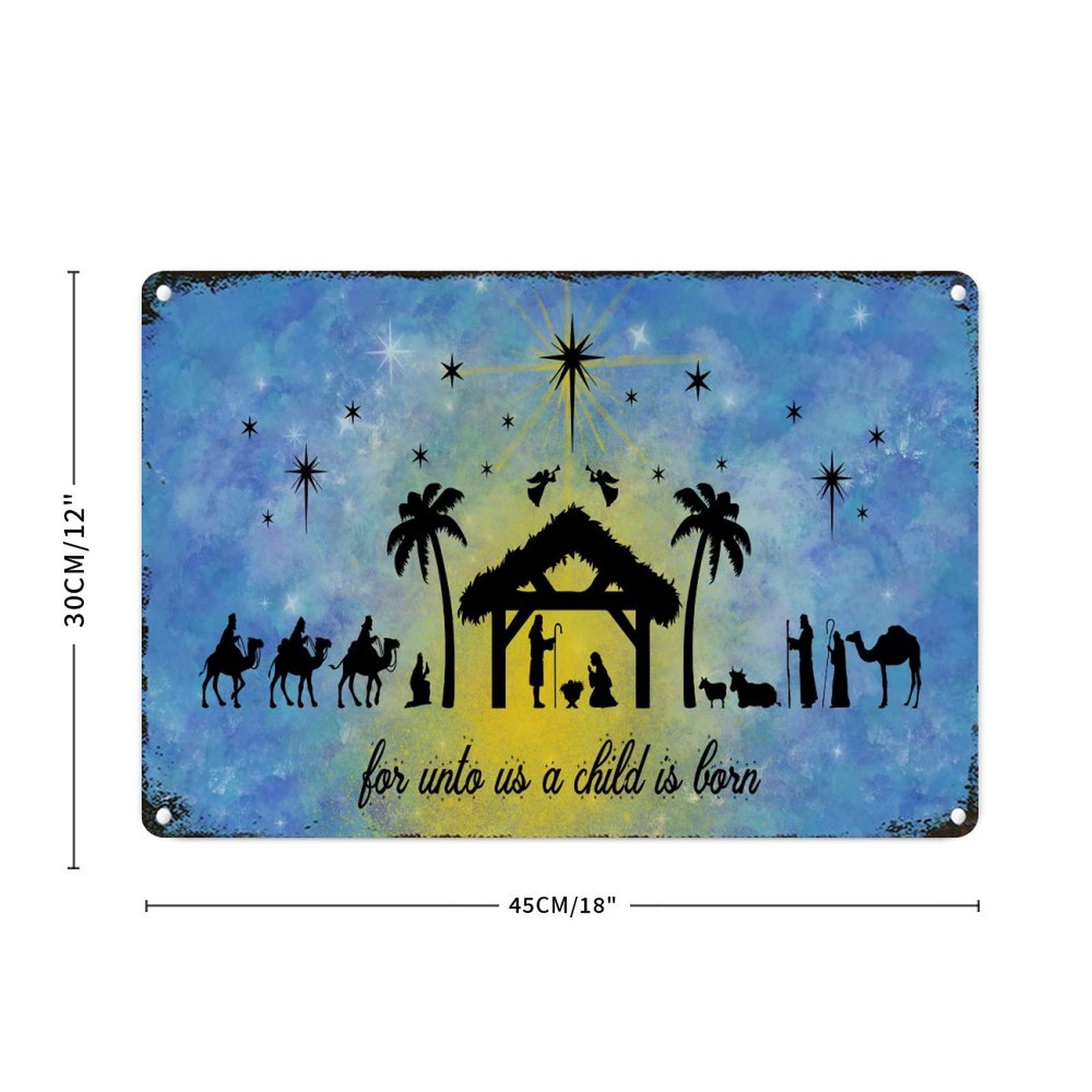 Panneau en aluminium Oh Holy Night décoration murale métal bleu vintage
