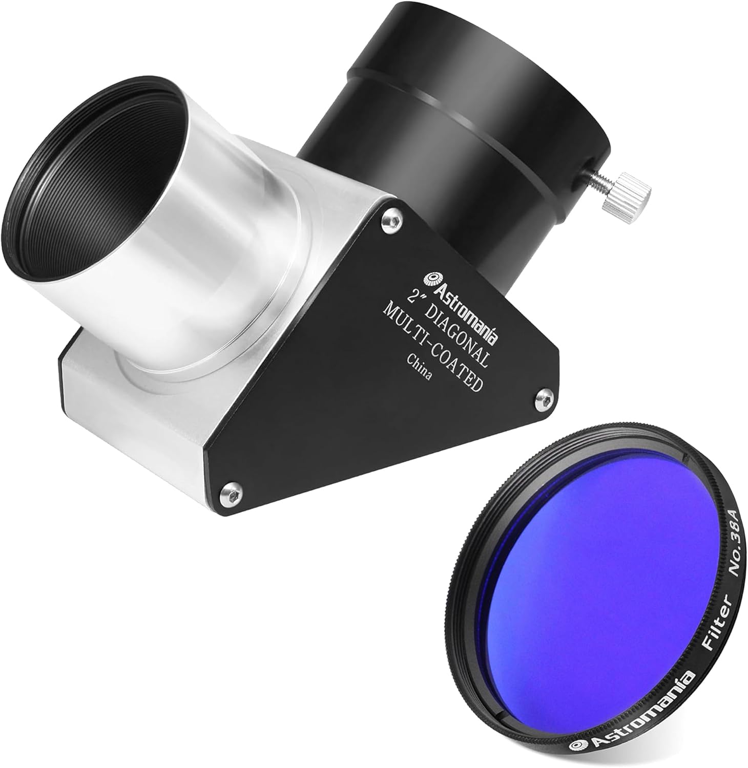 Astromania 2" Color/Planetary Filter for Telescope - #38A Dark Blue - Bundle with - 2" Diagonal 90° Mirror with 93% Reflectivity