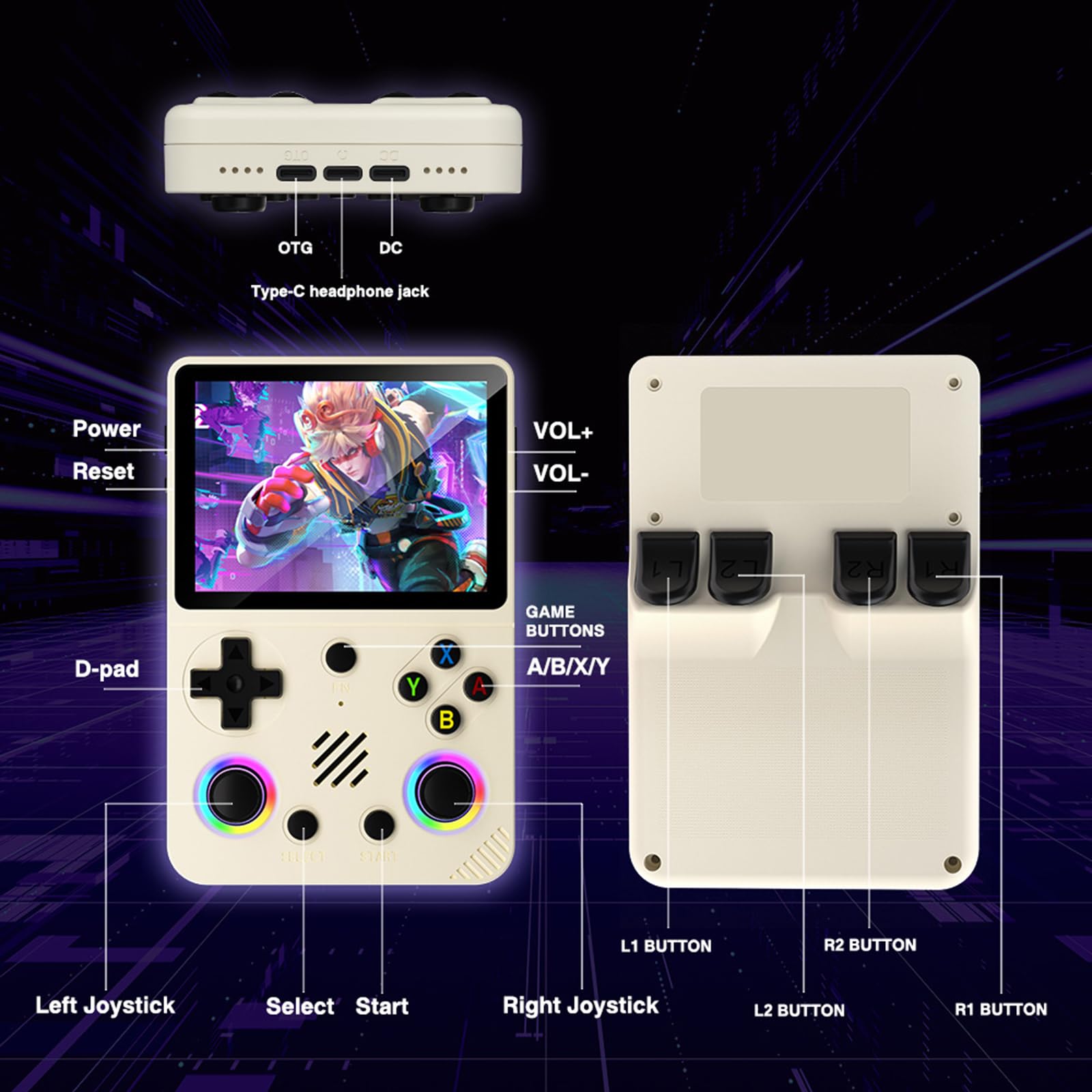 Console per videogiochi portatile con display 3D ad alta definizione da 3.5 pollici 64G / 128G di memoria Giochi preinstallati Console videogiochi portatile