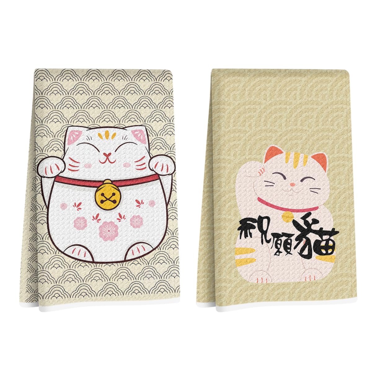 2 Pcs Japanese Lucky Cat Kitchen Towels, Cat Gifts Reusable Dish Towels
