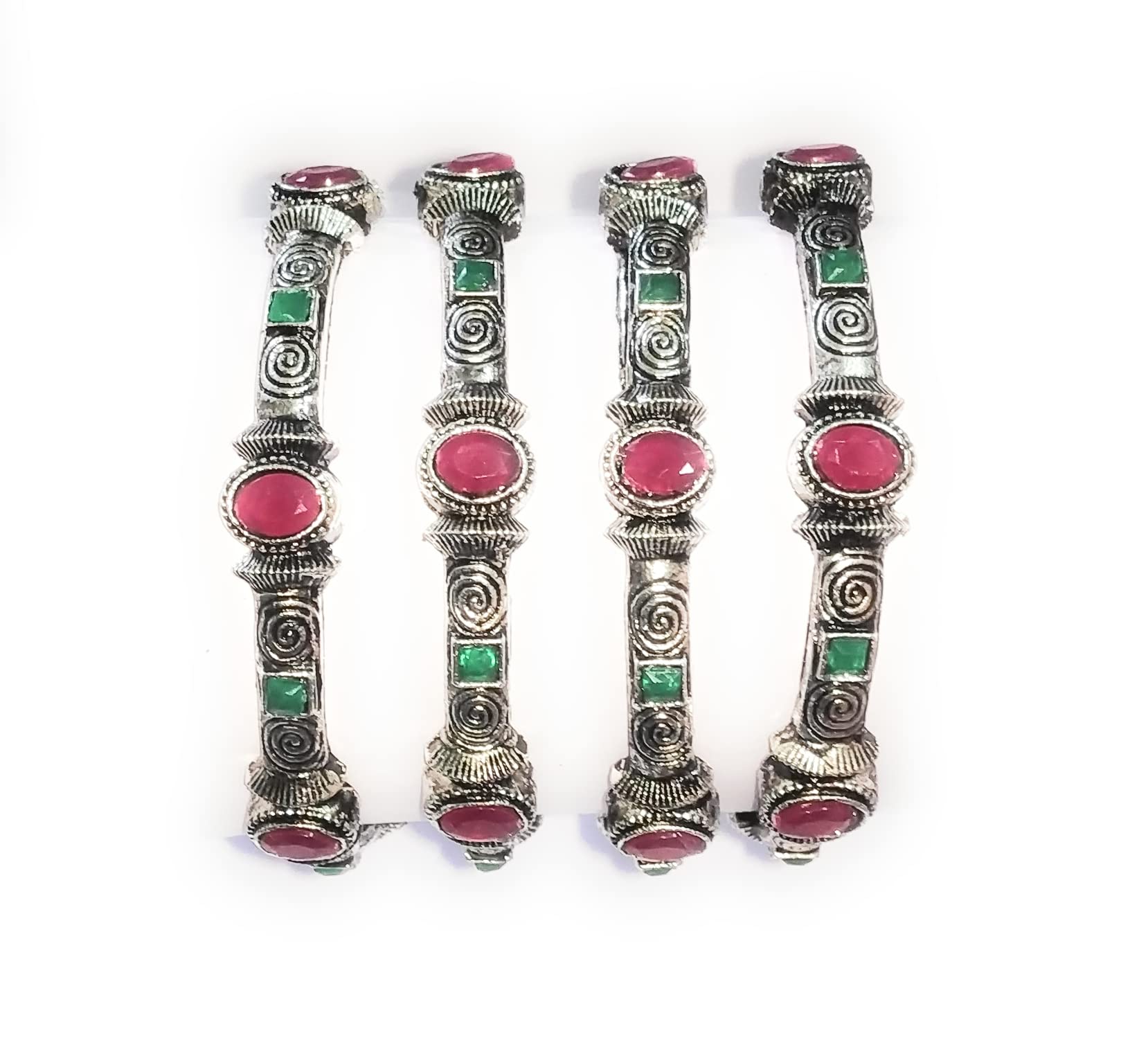 Santosh Enterprise Black Oxidised Plated Bangles with Ruby Green Stone Jewellery Set For Girls and Womens.(Set of 4 pcs) (2.8) (B09NCC31FB) Amazon Price History, Amazon Price Tracker