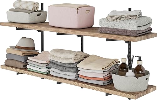 Miniatura 8 de Wallniture Turin - Estantes flotantes rústicos de 48 x 10 pulgadas para almacenamiento en pared, juego de estantes flotantes con sistema de soporte