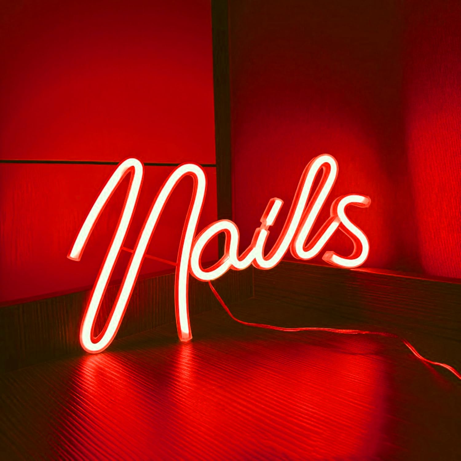 Nails Neon Signs for Wall Decor, USB or Battery Operated Neon Light for Cosmetic Salon Spa Beauty Room Bedroom Bar, Gift for Nail Tech Girls Birthday Christmas, 11.4×6.37 Inch