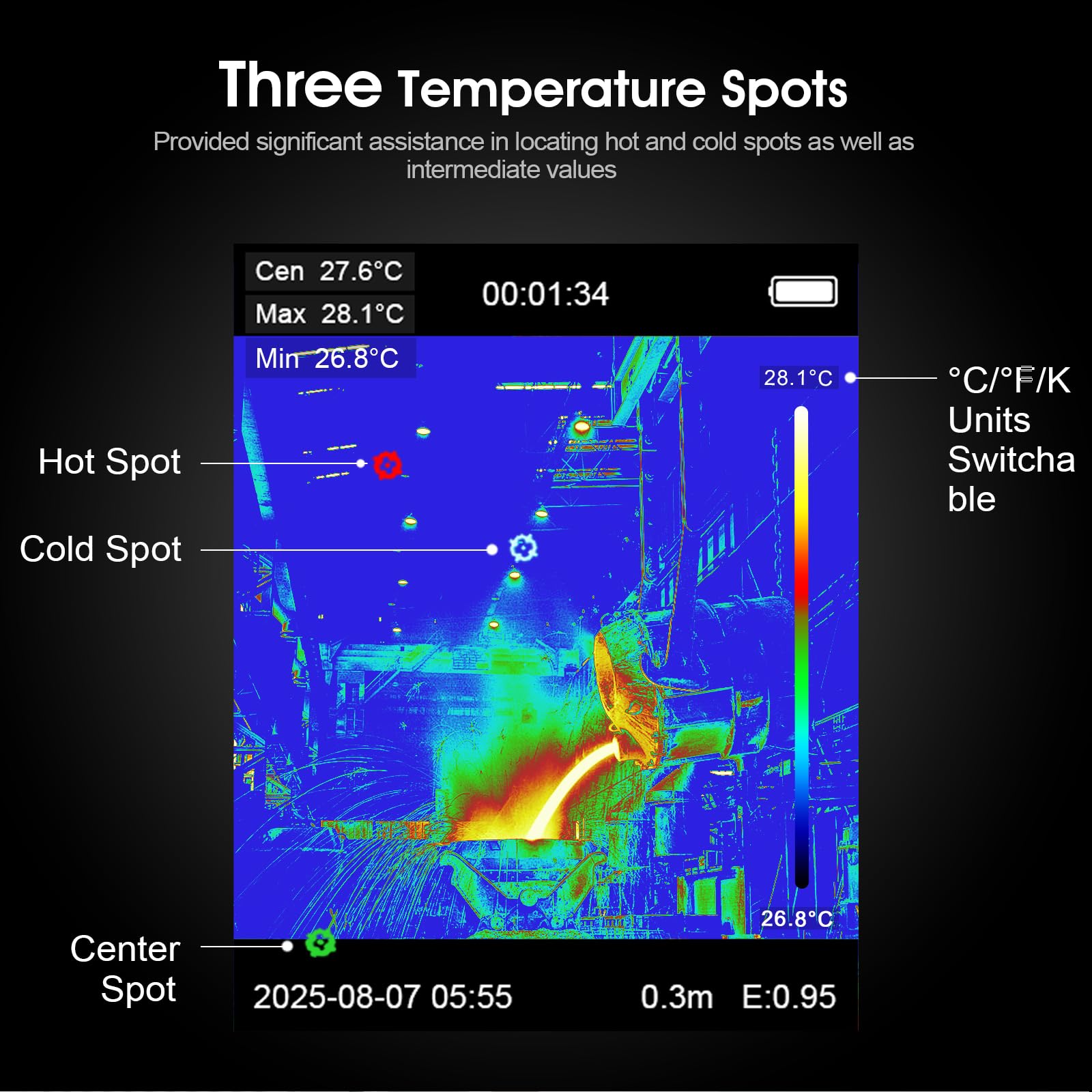 Cámara Termográfica, TISR 240x240 Thermal Imager 25Hz 96x96 Resolución IR | -20°C a 550°C, NETD ≤60 mK, Cámara Térmica Infrarroja para Climatización, Mantenimiento de Edificios, Inspección de Fugas