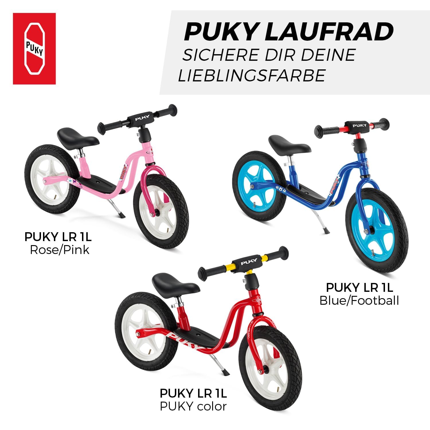 PUKY LR 1L Laufrad | Optimale Ergonomie | 12,5" Luftbereifung | Höchste Sicherheitsstandards | Stabiler Stahlrahmen | Inkl. Seitenständer | Max. 25kg Nutzlast | Ab 2 ½ Jahren