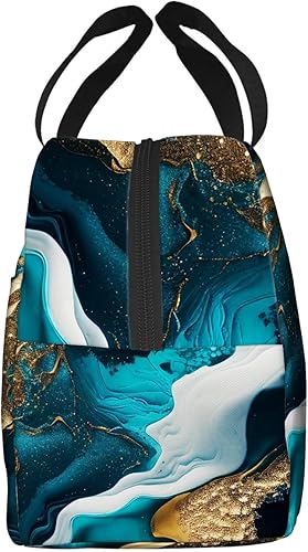 Miniatura 3 de OOZ Lonchera aislada para mujeres y hombres, para el trabajo, con diseño de mármol azul y dorado, reutilizable, a prueba de fugas, para adultos,