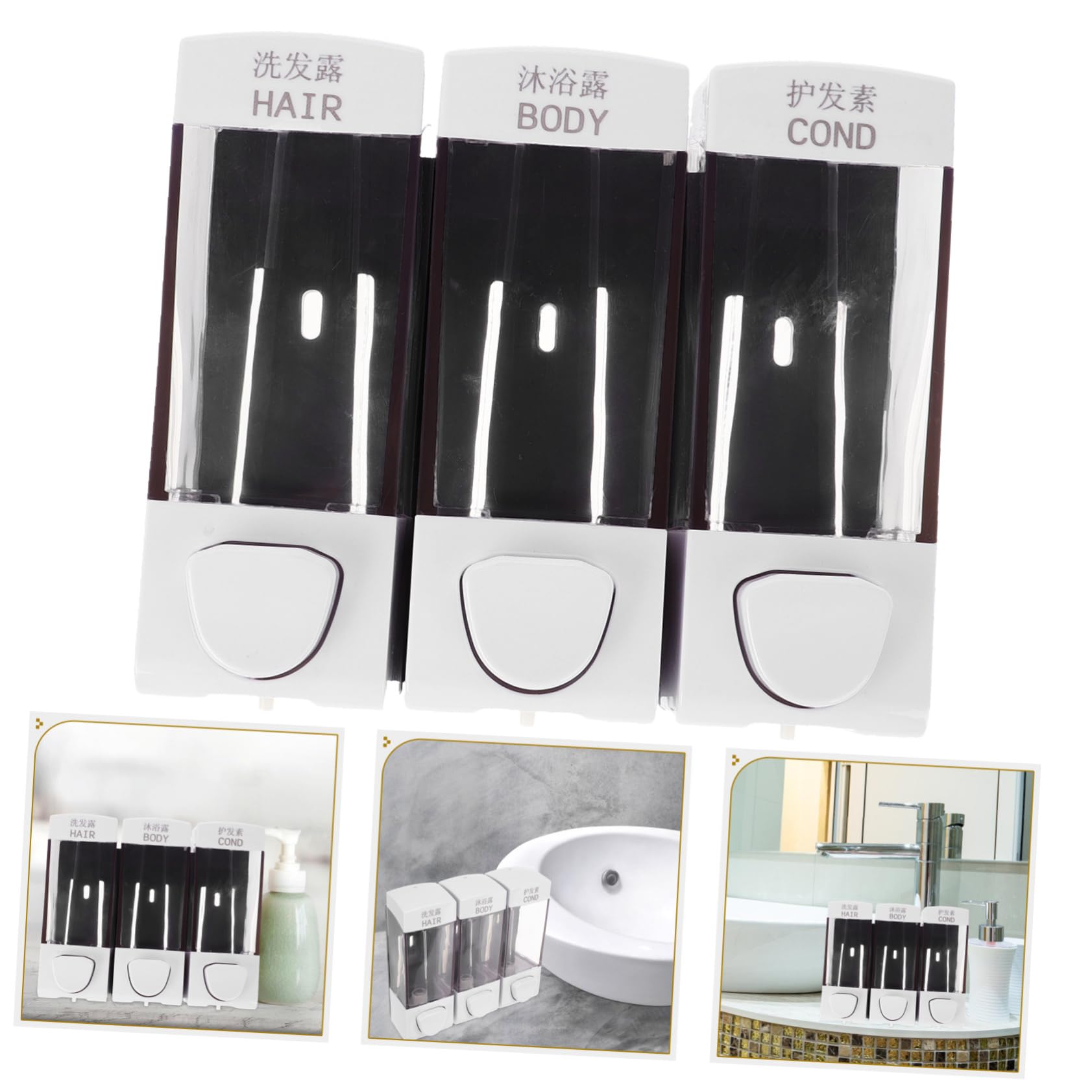 Zerodeko Distributore di Sapone Liquido da Doccia a 3 Scomparti, 1050ml, Montaggio a Parete, per Bagno e Casa, Facile da Usare