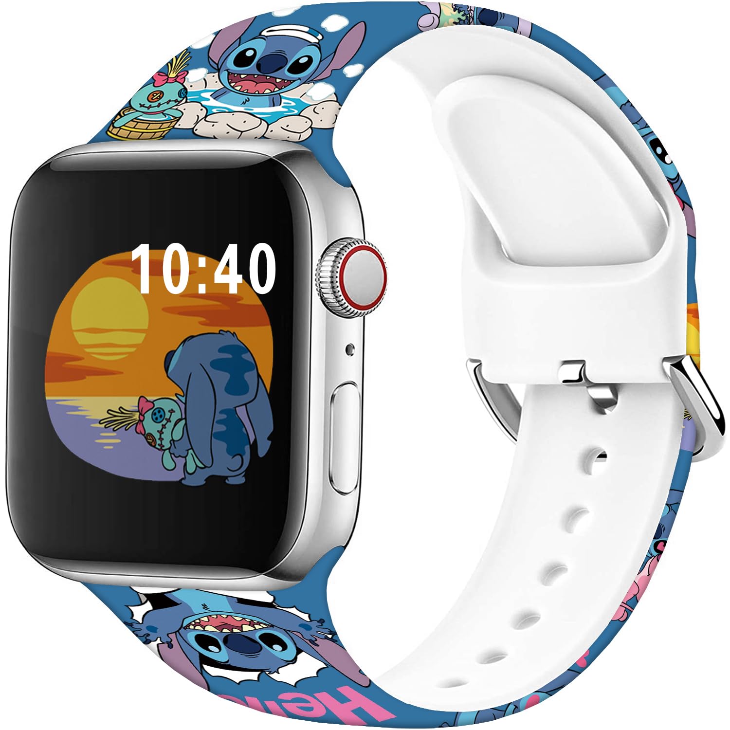 Sjiangqiao Compatible with Apple Watch Band Stitch Holiday Pink Couple 38mm 40mm 41mm Soft Silicone Magic Fancy Strap Compatible with iWatch Series SE 9 8 7 6 5 4 3 2 1 Kids Men Women