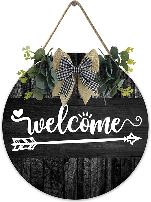Welcome Sign for Front Door Porch Decor Farmhouse Wreath Wall Decor Round Wooden Hanging Housewarming Home Decor for Home Outdoor Indoor 12x12 Inch