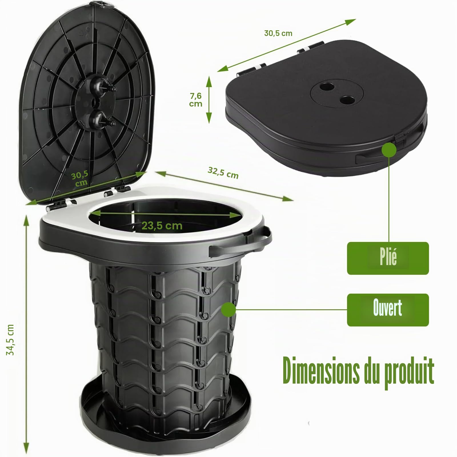 Toilette Portable, 220kg Toilette Seche Camping, WC Portable Pliable avec 10 Sac Seche, Camping pour Camping, Voyages, Randonnée, Pêche