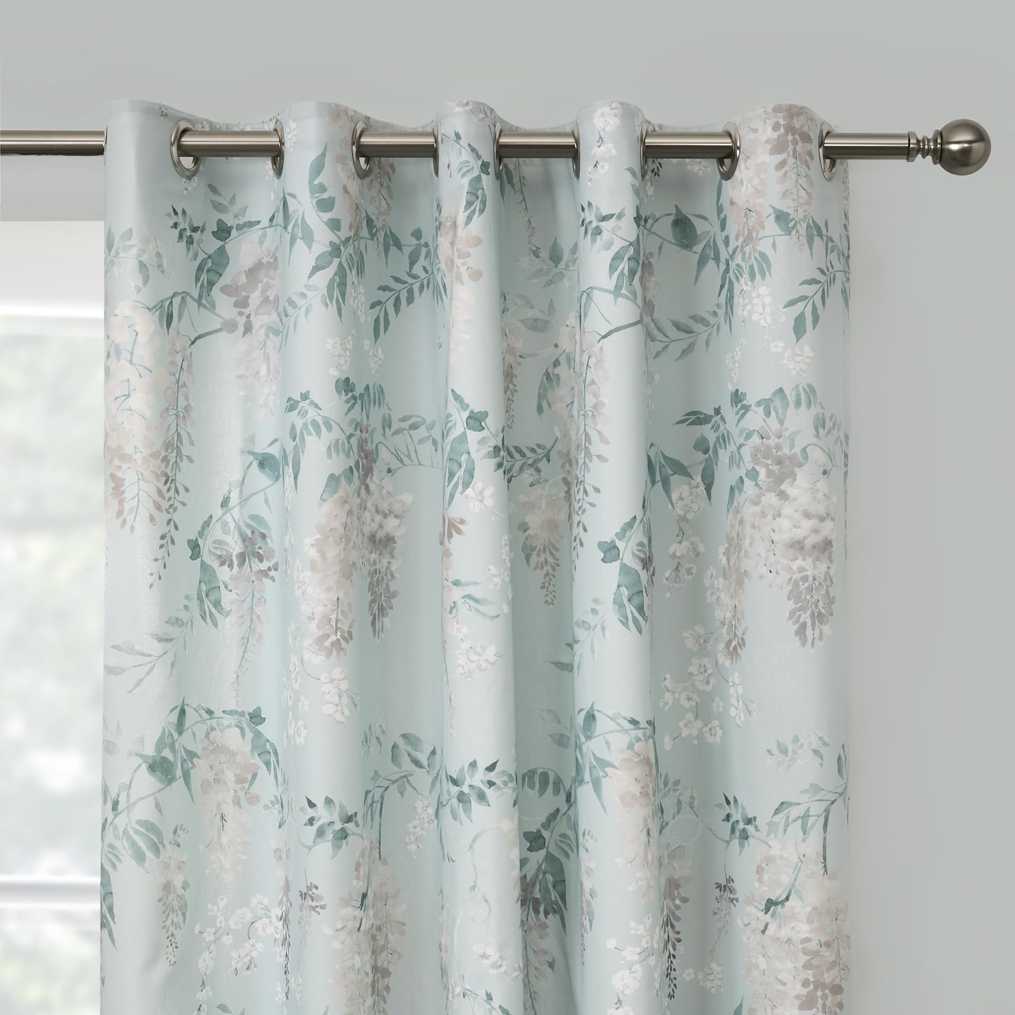 Dreams & Drapes, Duck Egg Wisteria Curtains W66 x L90 (168 x 229cm), 2x Panels, Flower Eyelet in Duck Egg Blue - Image 2