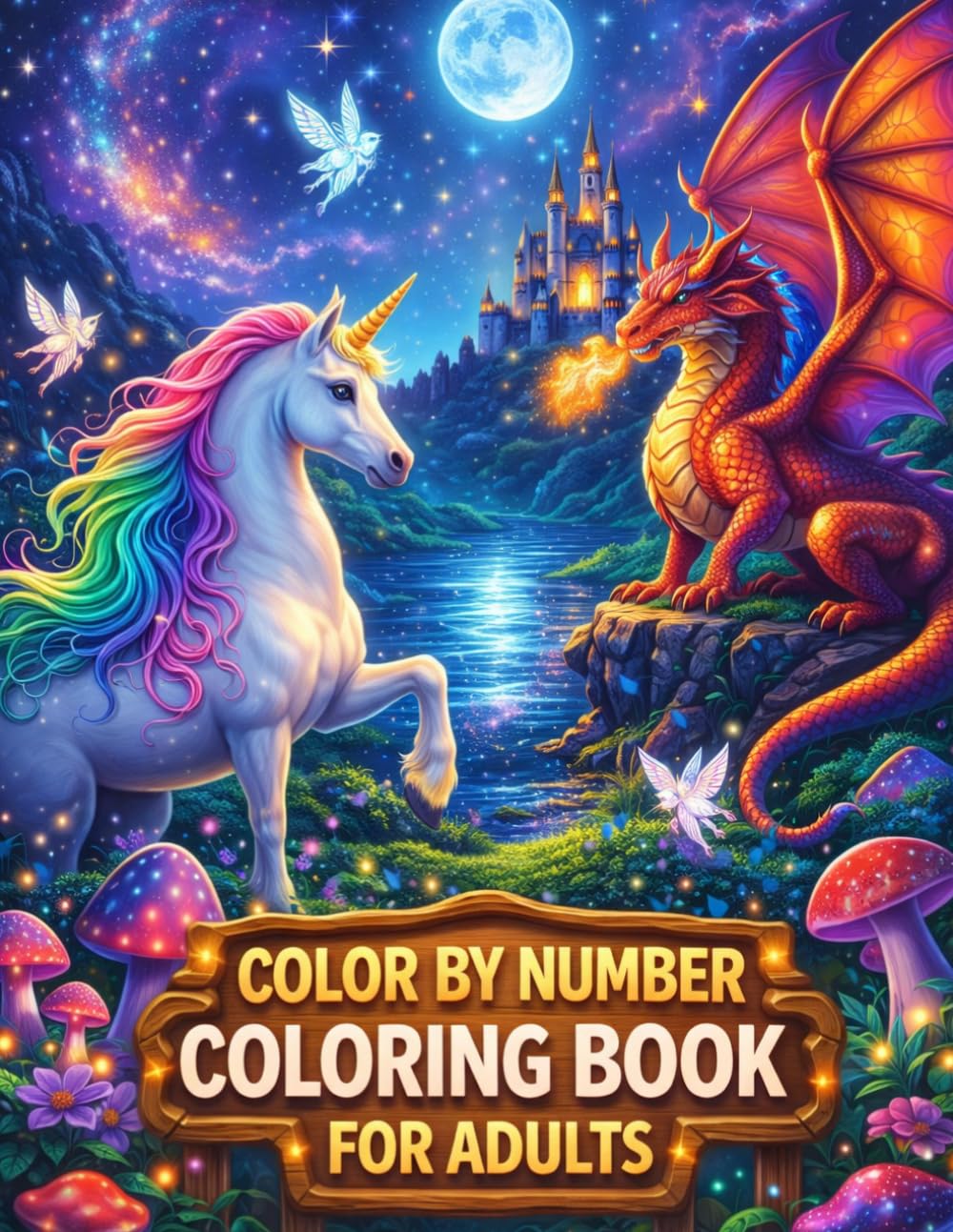 Color by Number Coloring Book for Adults: Fantasy Animals, Unicorns, Dragons & Magical Landscapes | Relaxing Stress Relief Color by Number Activity Book