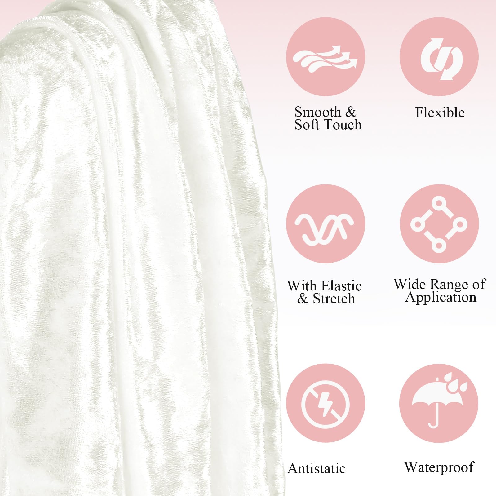 Tela de terciopelo aplastado elástica blanca de 160 cm de ancho | Tela suave, material lujoso, elástico versátil, para costura, ropa, tapicería, cortinas, decoración