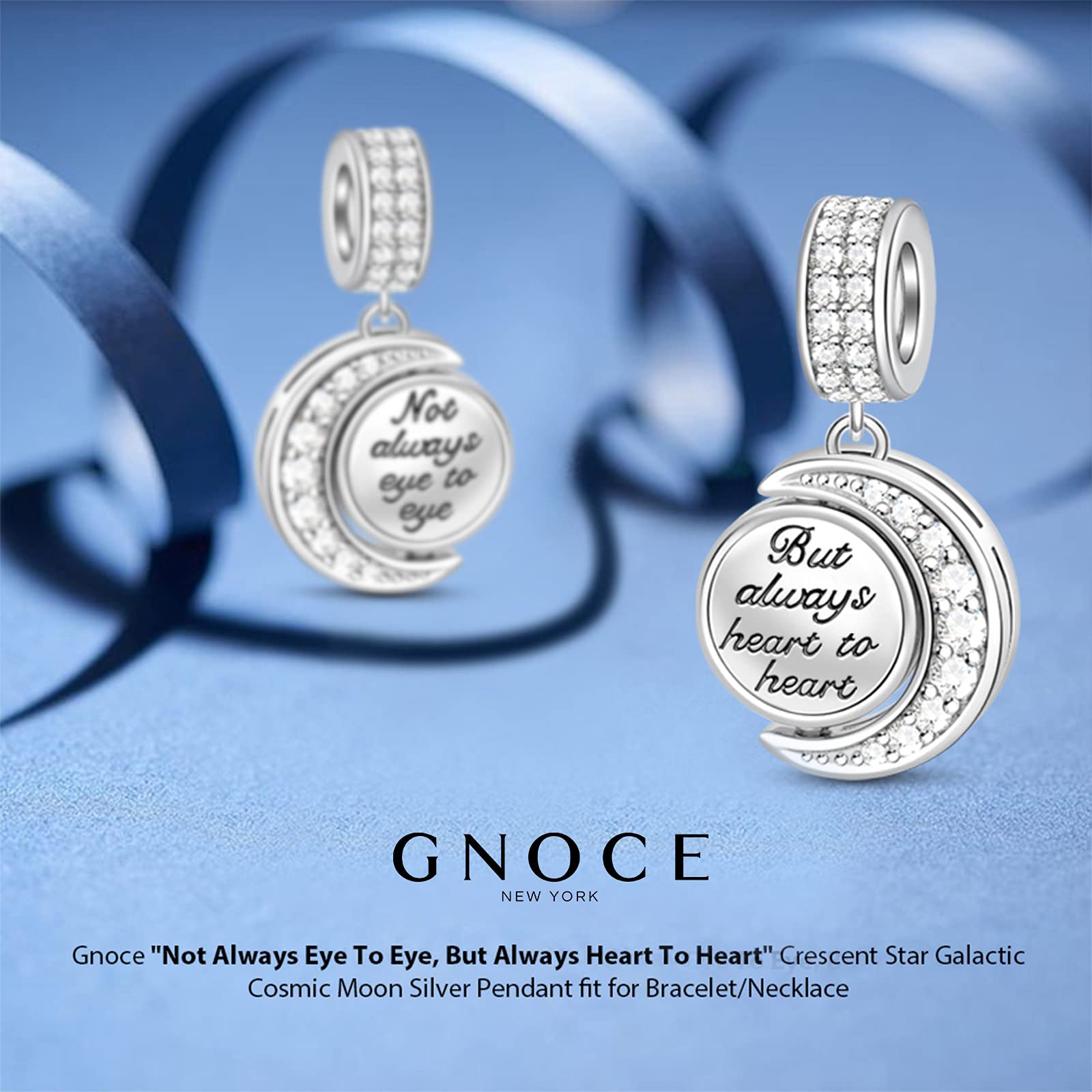 Gnoce Ciondolo a Forma Di Luna Galattica Cosmica In Argento Sterling Con Scritta In Inglese Adatto Per Braccialetto/Collana Regalo Di Natale Per Donne