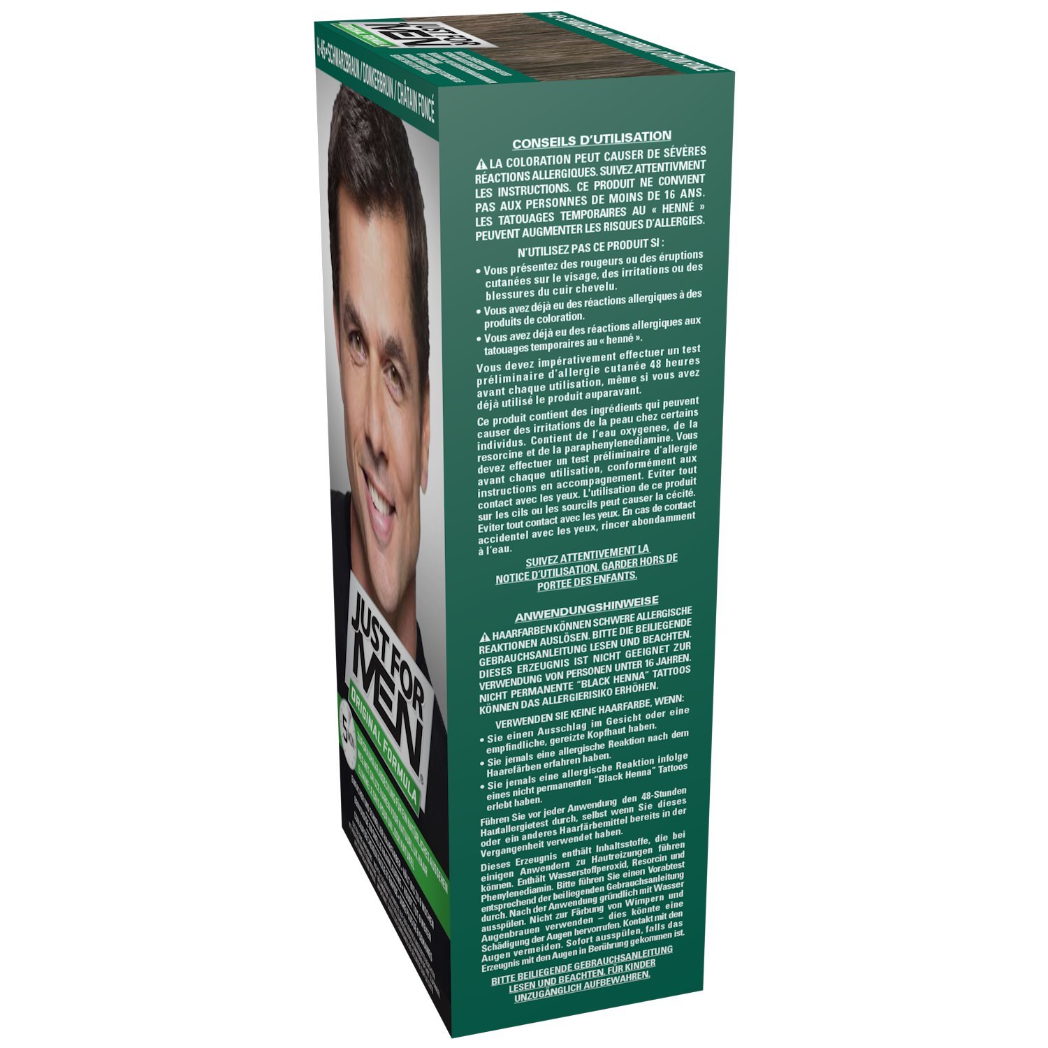Just for Men - H45 – farba do włosów, szampon do farbowania włosów, naturalny czarno-brązowy, 3 sztuki w opakowaniu