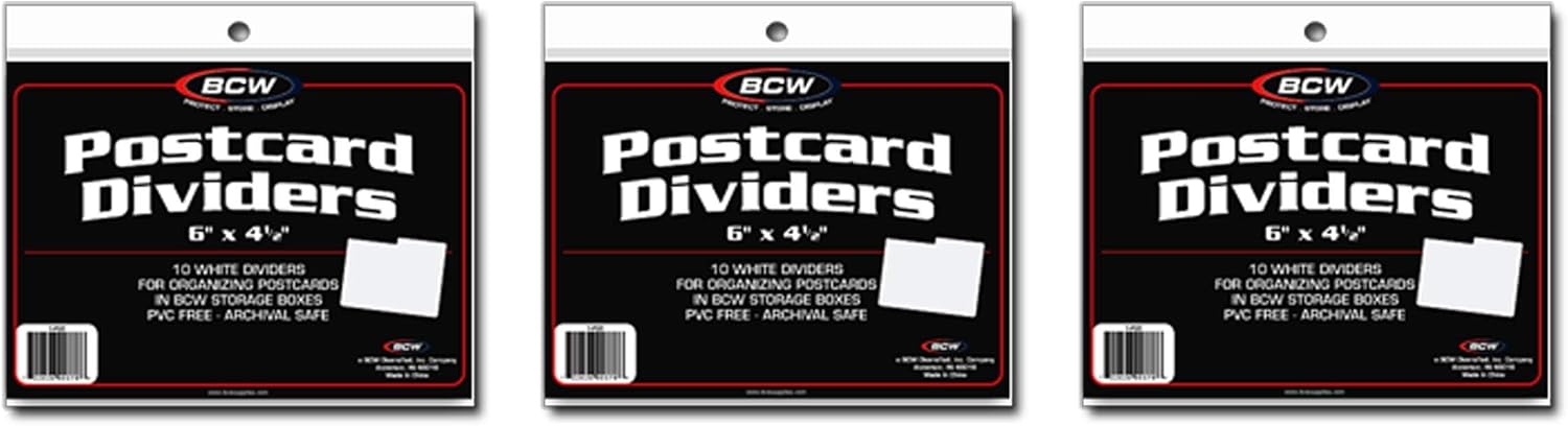 BCW Postcard Dividers (30 Ct) | 4x6 Polypropylene Index Card Dividers | Write-On Tabs | Archival-Quality Plastic for Postcard Storage Box | PVC-Free