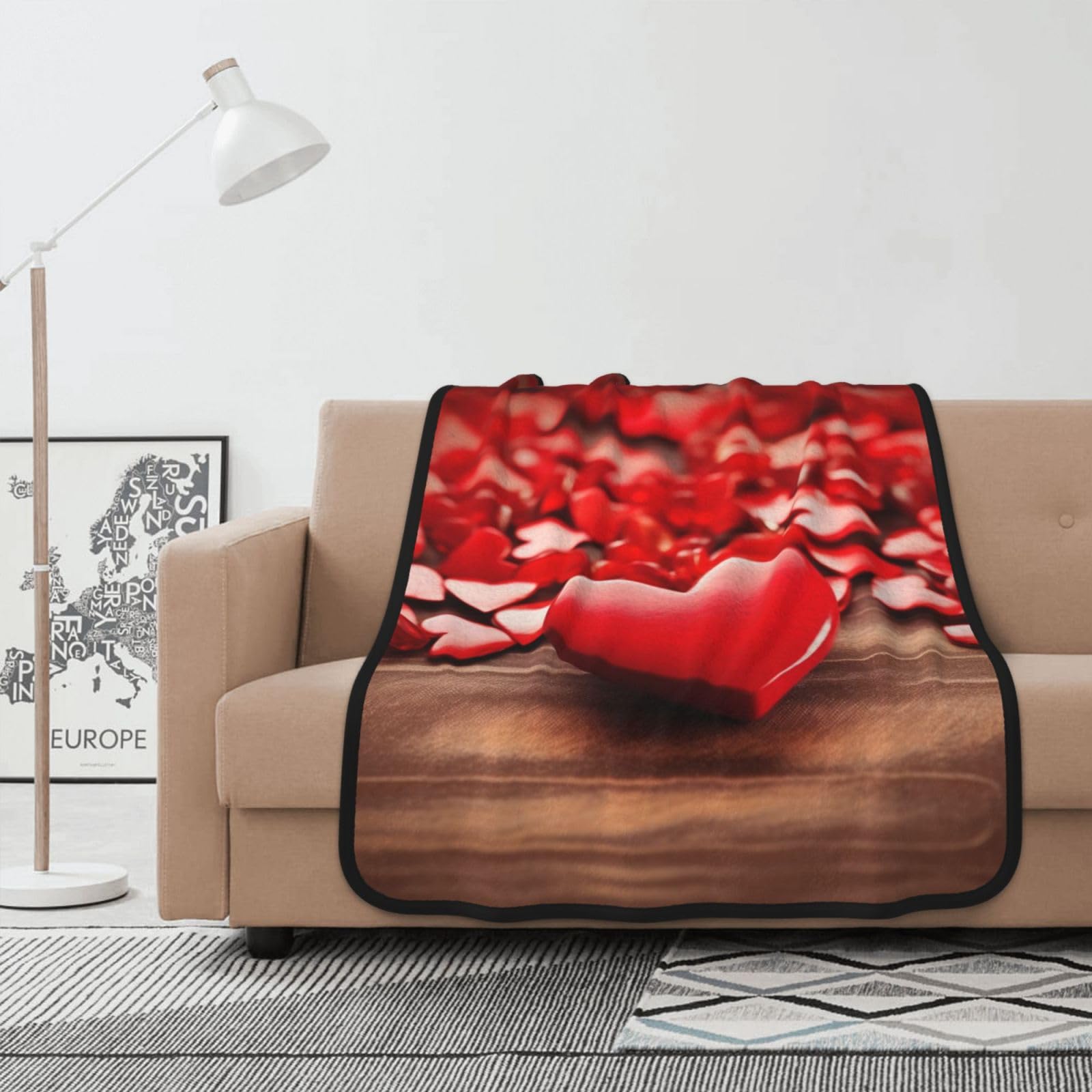 Couverture polaire romantique cœurs rouges plaid flanelle 102x127 cm cadeau idéal maison