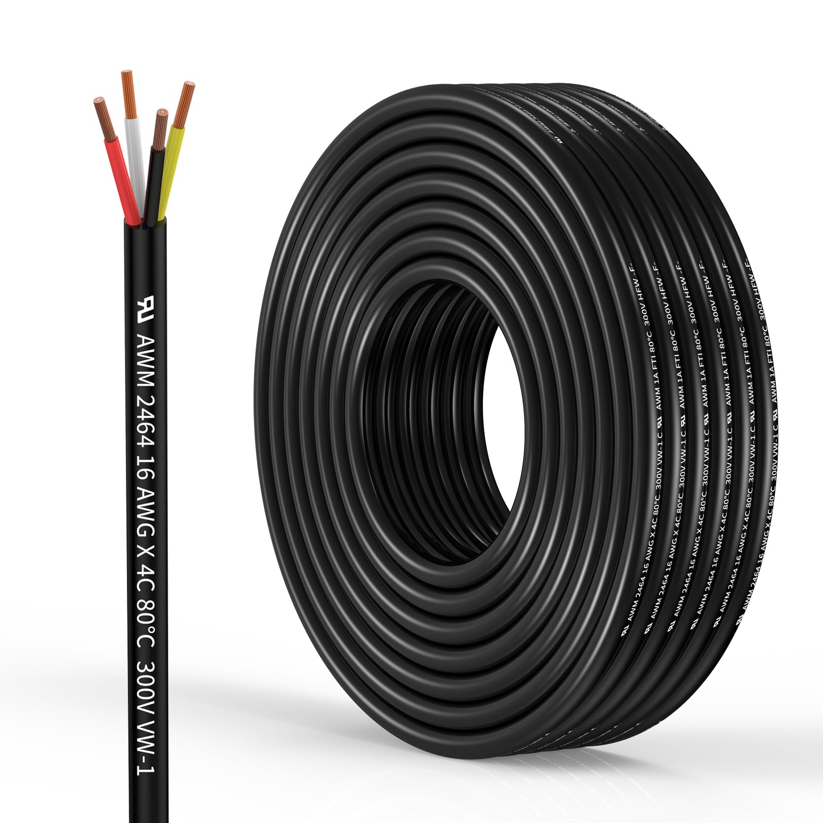 16 Gauge 4 Conductor Electrical Wire Oxygen-Free Copper Cable 50FT/15.3M Flexible Low Voltage Cable for LED Strips Lamps Lighting Residential Wiring car Circuit(16/4AWG-50FT)