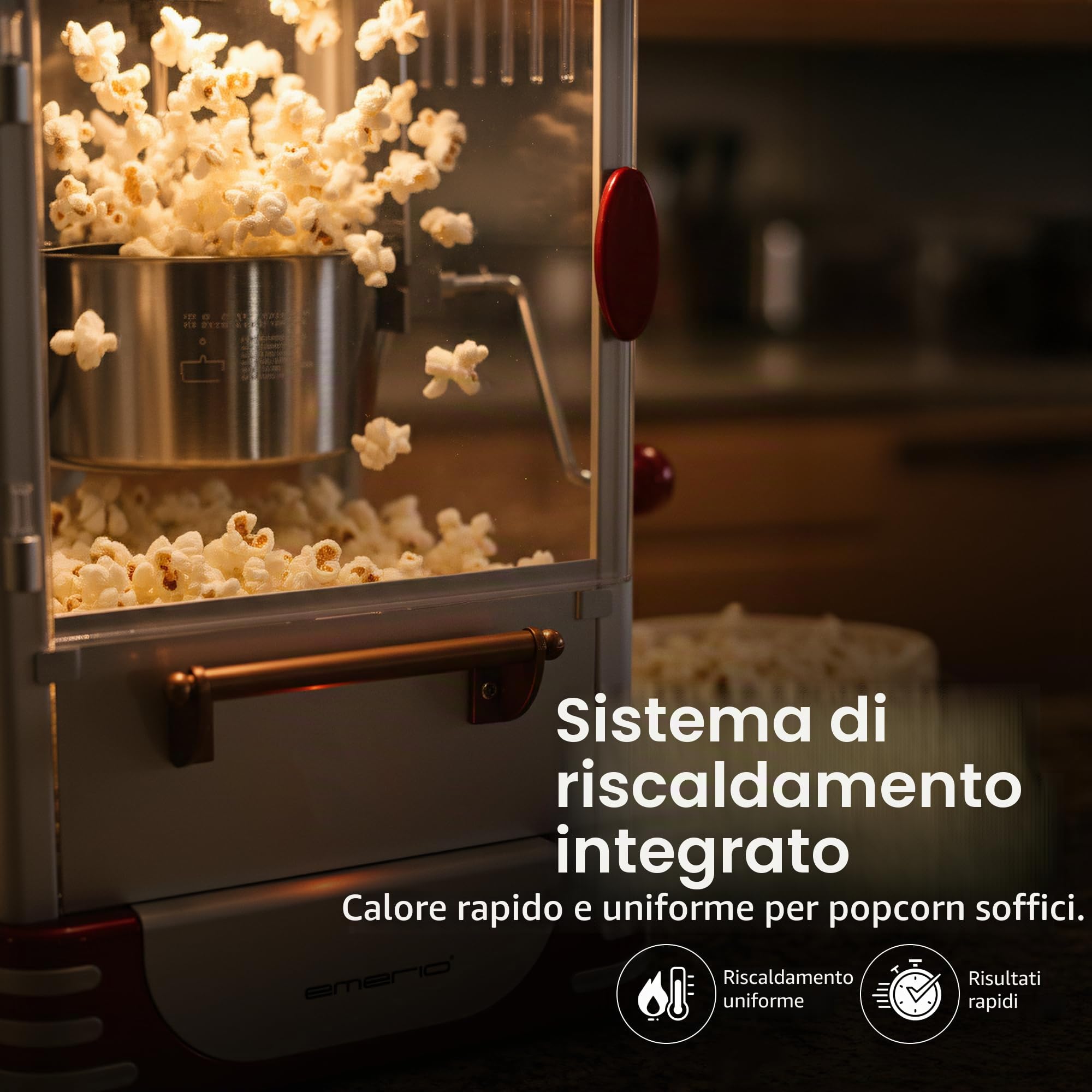 Emerio Macchina per Popcorn POM-120650, Contenitore Antiaderente Adatto Anche per Popcorn Dolci o salati, 360 Watt, Grande