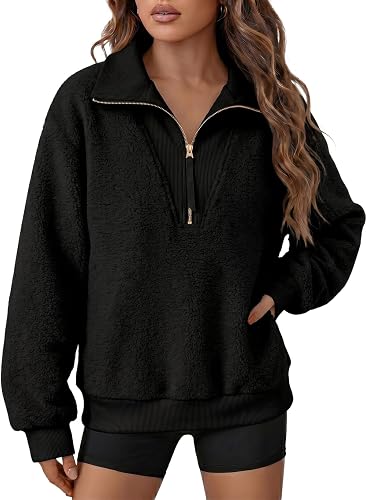 Dokotoo Sweatshirt for Women Half Zip Fuzzy Fleece Oversized Pullover Tops | Long Sleeve, Fleece Jacket, Mock Neck, Fall Outfits, Warm Winter Clothing, Casual Travel Airport Workout Outdoor Sweatshrts,