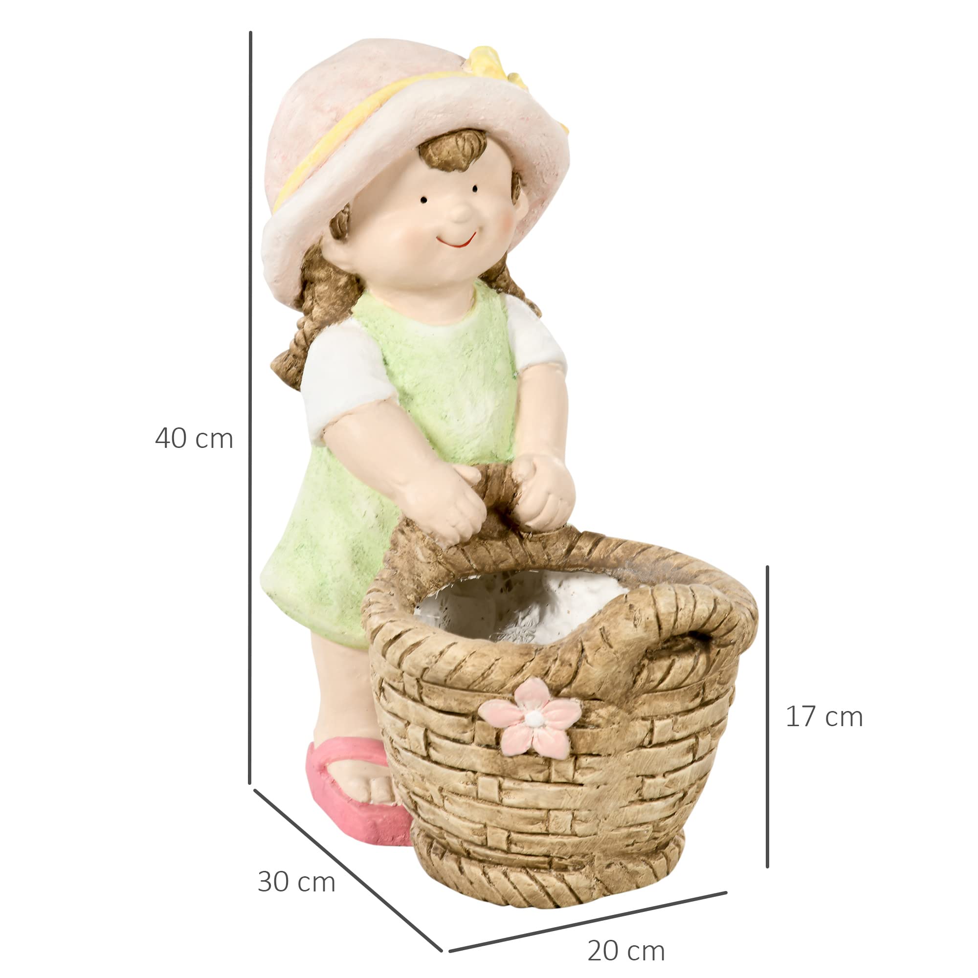 Outsunny figura da giardino "Ragazza con vaso di fiori", statua da giardino resistente alle intemperie, ornamento per vaso di piante, decorazione da giardino, scultura per la decorazione di casa,
