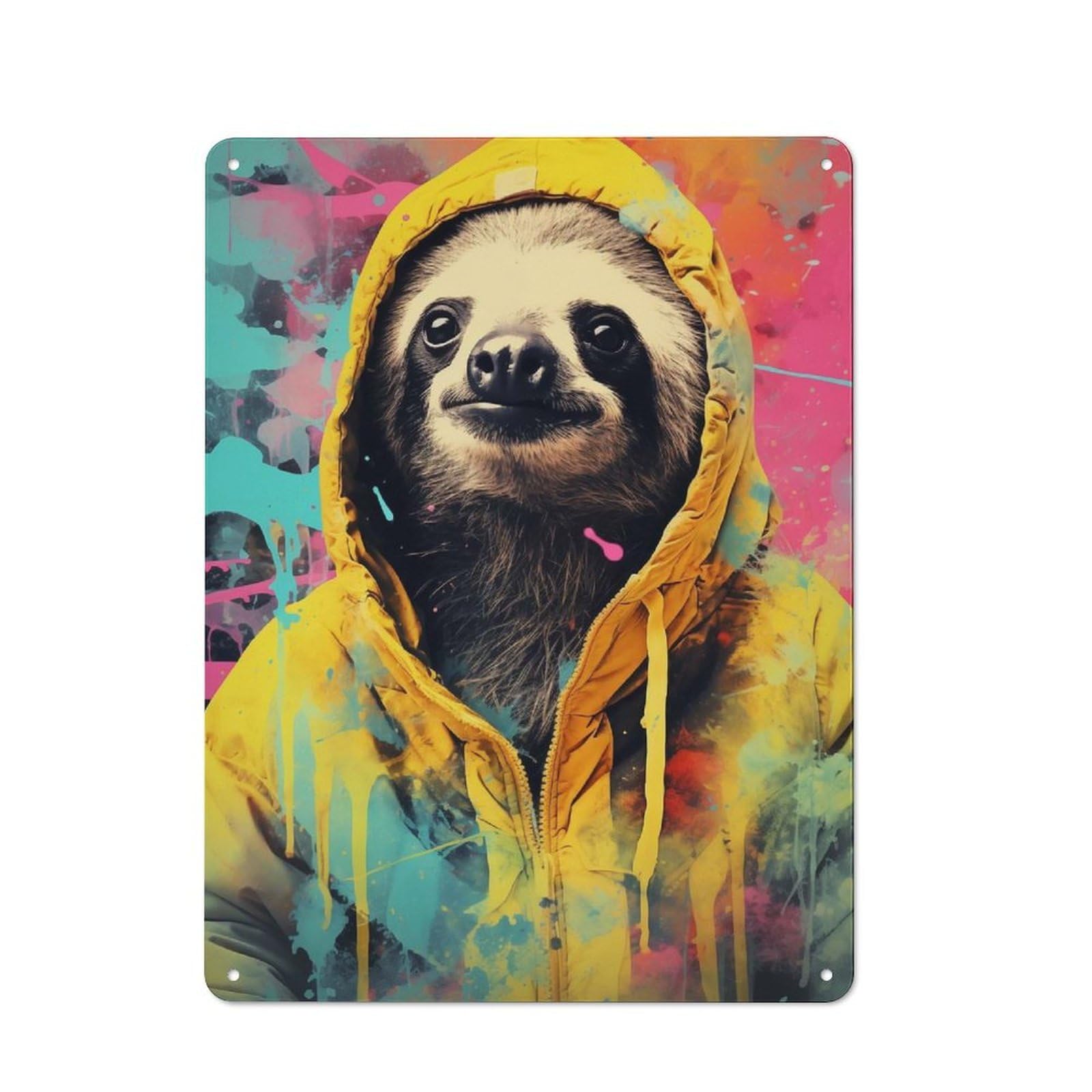Junmoney Sloth In Hoodie Metal Wall Sign 40X30cm Featuring For Living Room Wall, For Decorating Living Rooms And Feature Walls
