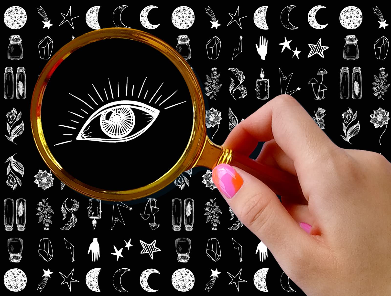 Nail Stickers Decals (5 Sheets) FLONZNAIL Simplistic Occult Witchcraft Symbols Nail Decor Transfer Vintage Styled Stickers