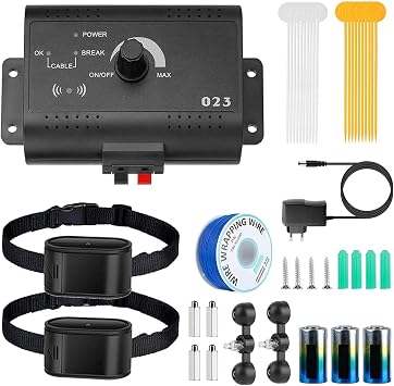 Electric Dog Fence, Underground/in-Ground Dog Fence System, Waterproof Dog Training Collar, Adjustable Vibration & Shock, Covers up to 1/2 Acre, Electric Pet Fence for Stubborn Dogs,for2dogs