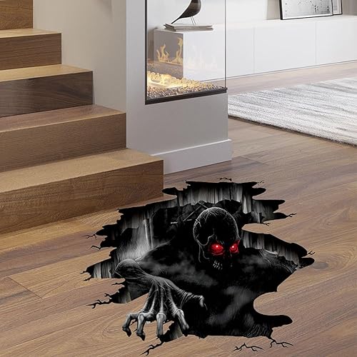 Miniatura 5 de Calcomanías de pared 3D de Halloween, calcomanías de suelo de Halloween, calcomanías de pared aterradoras para dormitorio, calcomanías de PVC