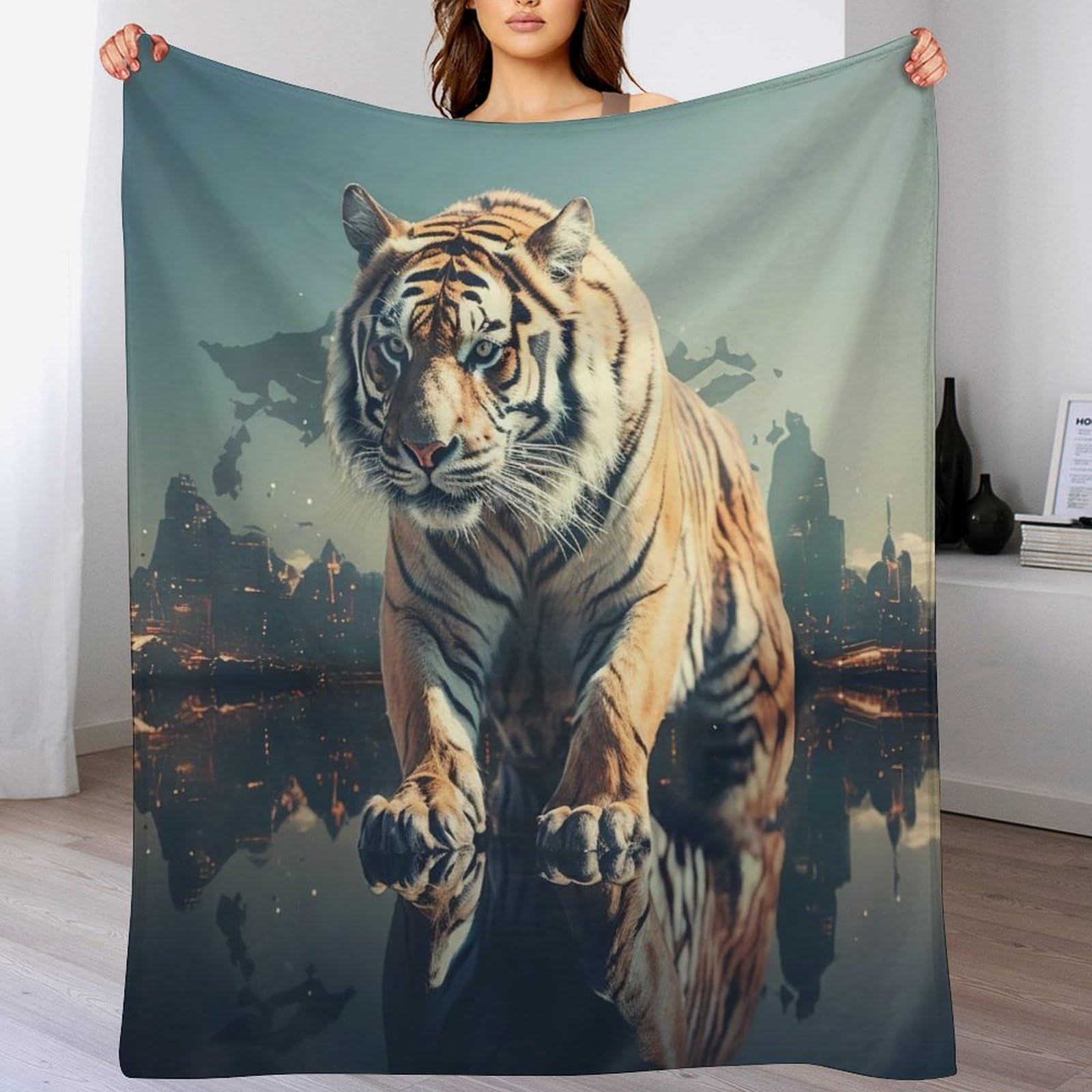 Couverture tigre en flannel douce 140x180cm lavable pour lit