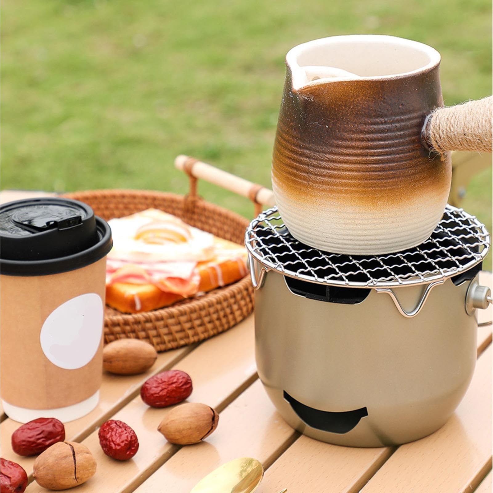 Przenośny grill na węgiel drzewny – ruszt i uchwyt ze stali nierdzewnej – idealny na piknik, do ogrodu, na taras, kemping i do użytku na zewnątrz