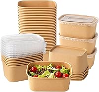 Vista 10 de Juego de 50 tazas de sopa de papel kraft de 8 onzas con tapas, taza de papel compostable para alimentos con tapa ventilada, taza de helado