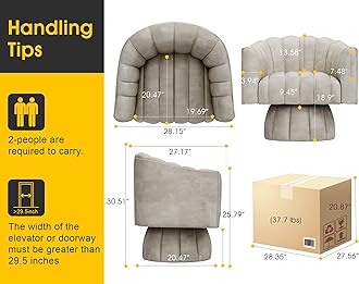 Dewhut Modern 360 Degree Leather Swivel Cuddle Barrel Accent Sofa Chairs, Round Armchairs with Wide Upholstered, Leather Reading Chair for Living Room, Bedroom, Office, Waiting Rooms, (Dark Almond)