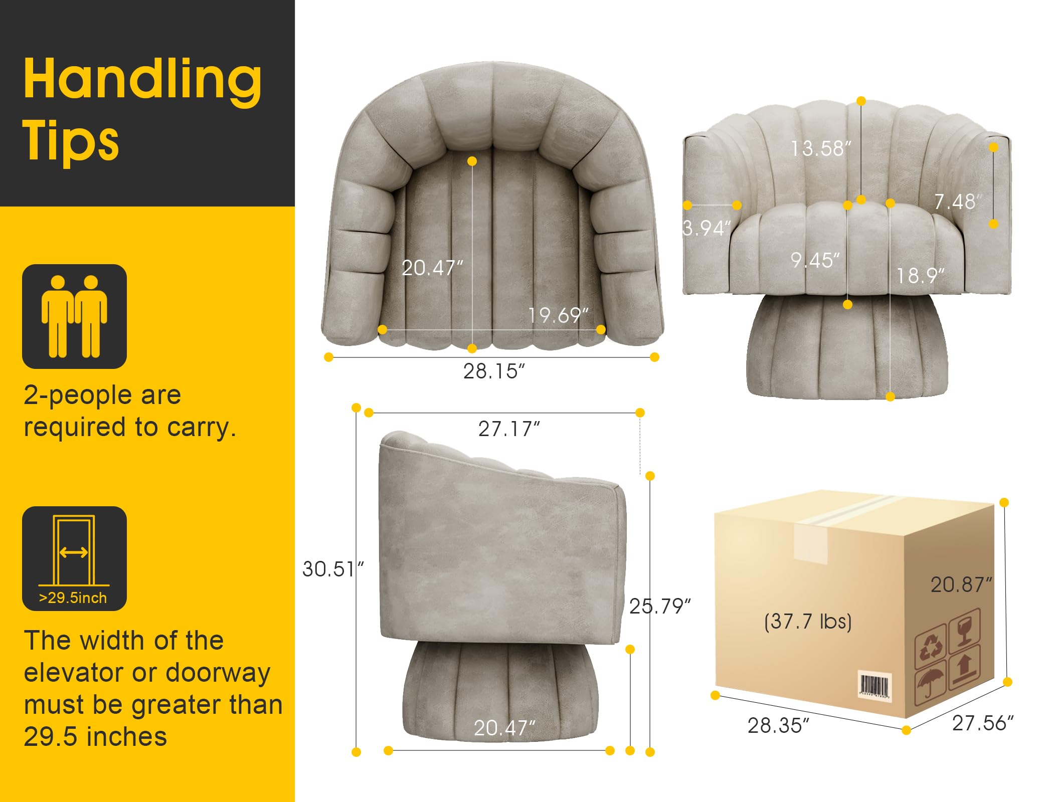 Dewhut Modern 360 Degree Leather Swivel Cuddle Barrel Accent Sofa Chairs, Round Armchairs with Wide Upholstered, Leather Reading Chair for Living Room, Bedroom, Office, Waiting Rooms, (Dark Almond)