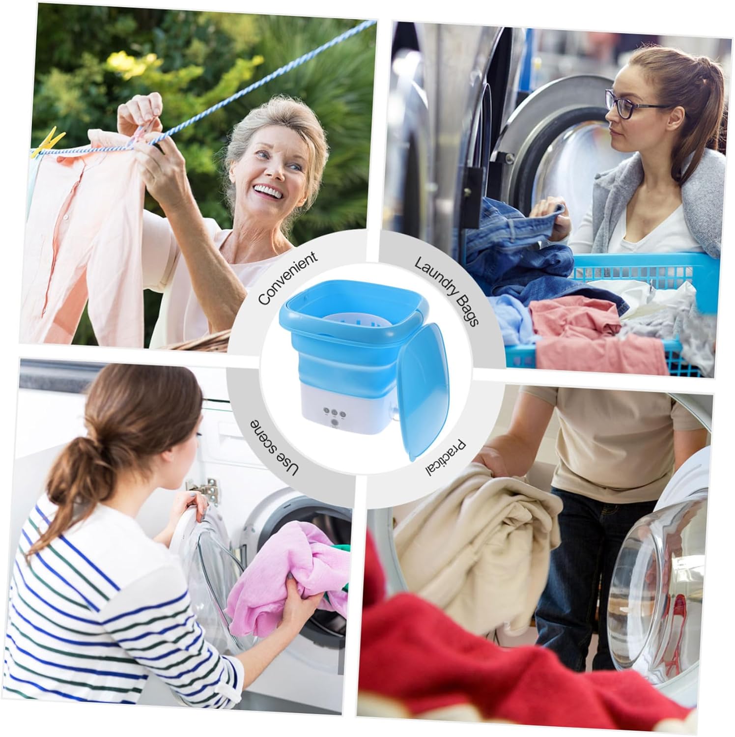 Portable Foldable Washing Machine with Built Copper Motor High-speed Hand Scrubbing Simulation Detachable Drain Basket Timer Touch Screen for Travel Camping Apartments