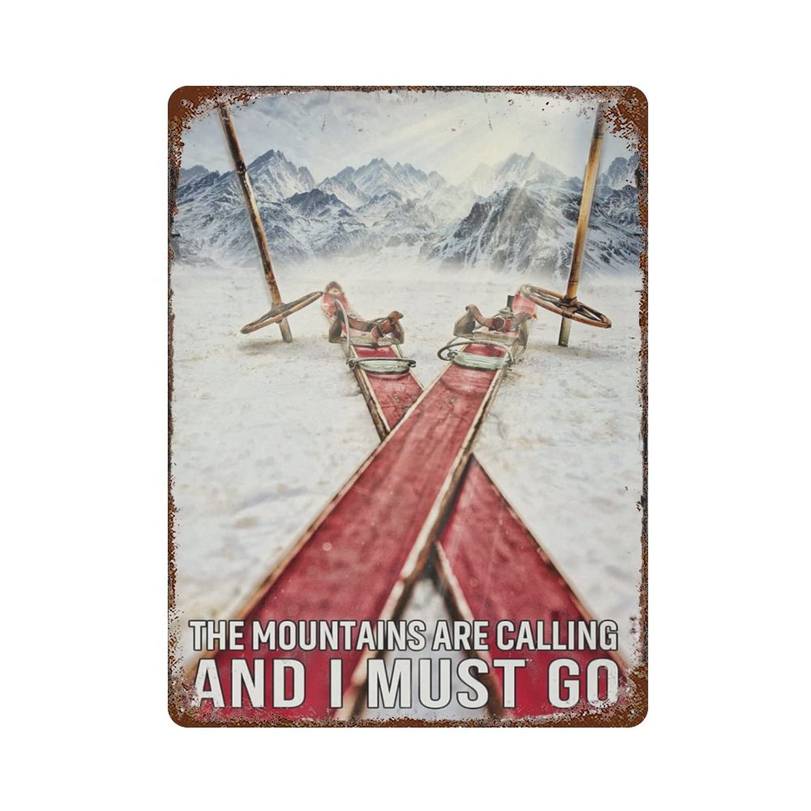 AOOEDM The Mountains Are Calling And I Must Go Vintage Metal Tin Sign for Home Coffee Shop Office Wall Art Metal Poster Garage Decor Man Cave Sign Inspirational Quote Wall Decor