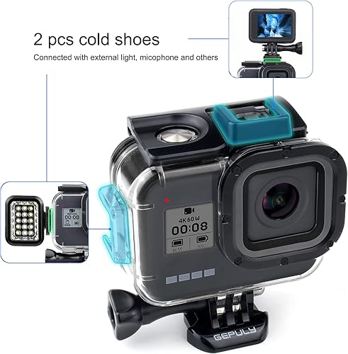 Miniatura 2 de GEPULY Carcasa impermeable para GoPro Hero 8 Negro - 60M (196 pies) de protección subacuática de montaje Shell con 2 adaptadores de zapata fría