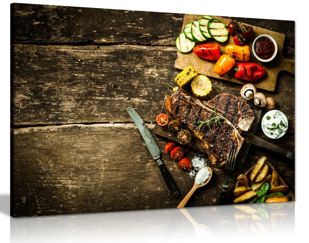 Panther Print Rustic Roast Vegetable Kitchen Art Canvas Wall Art Picture Print (18X12)