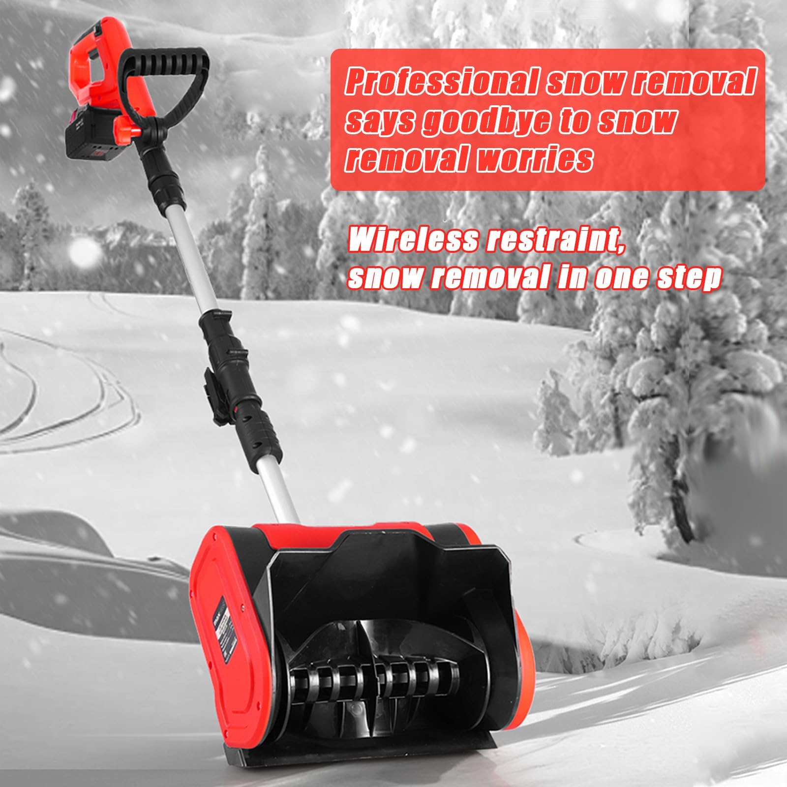 Pala da neve a batteria, Spazzaneve a batteria da 20 V 4 Ah, Spazzaneve a batteria con coperchio del vano batteria e impugnatura anteriore regolabile con batteria da 4 Ah e caricabatterie rapido