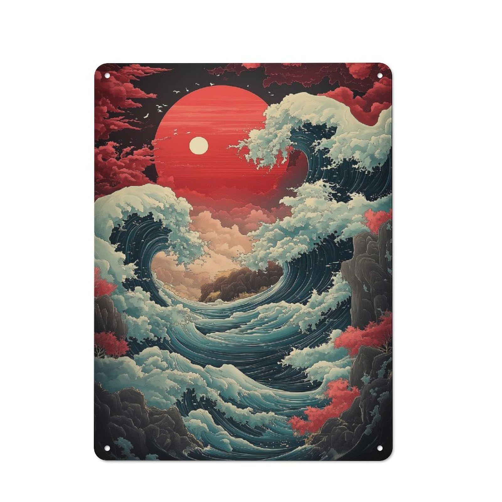 Giant Wave Sunset Vintage Tin Sign 40x30cm, Country Style Bistro Wall Plaque for Bakery, Diner, Cafe Or Family Room