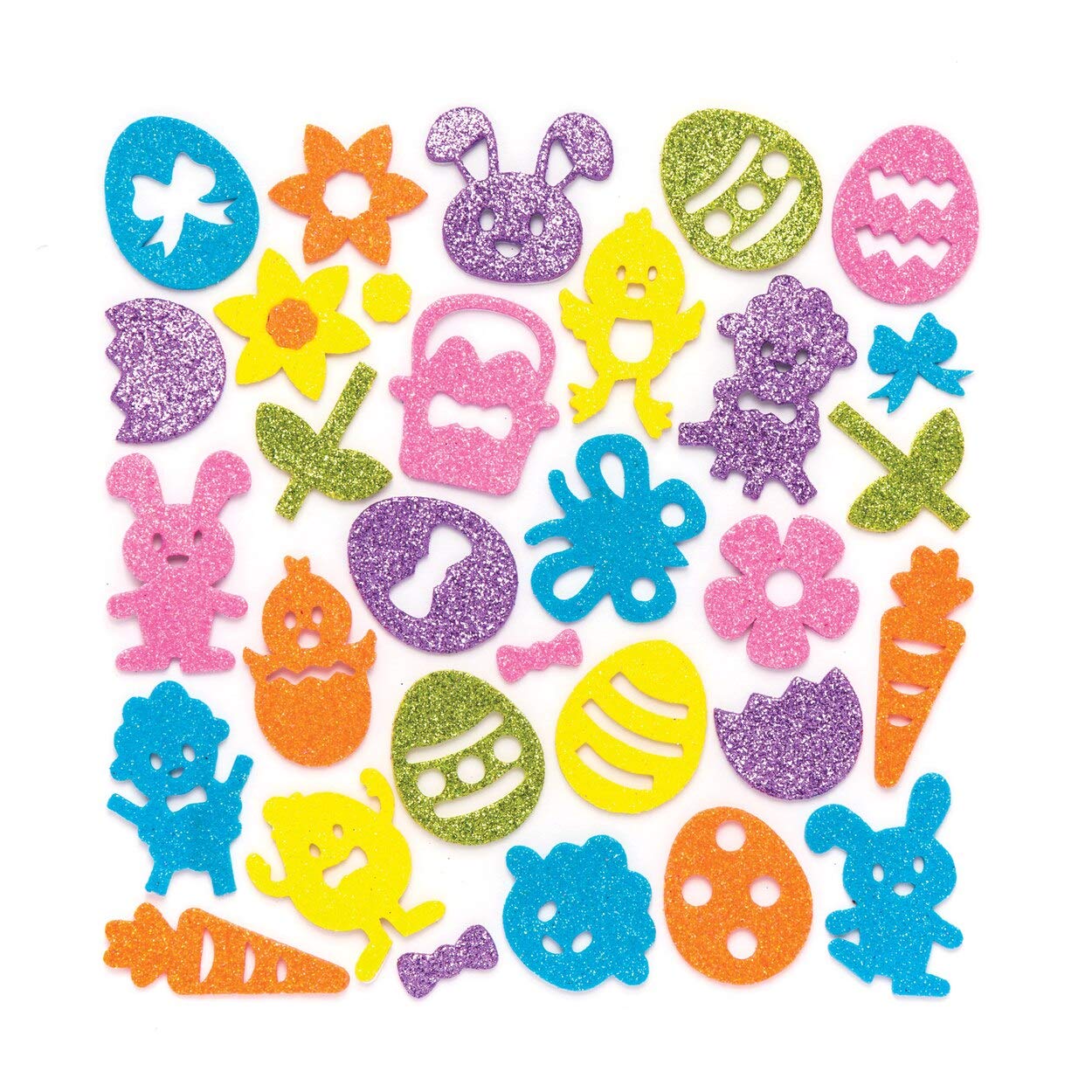 Baker Ross AW148 Easter Glitter Foam Stickers (Pack of 100) Embellishments For Kids Easter Arts and Crafts